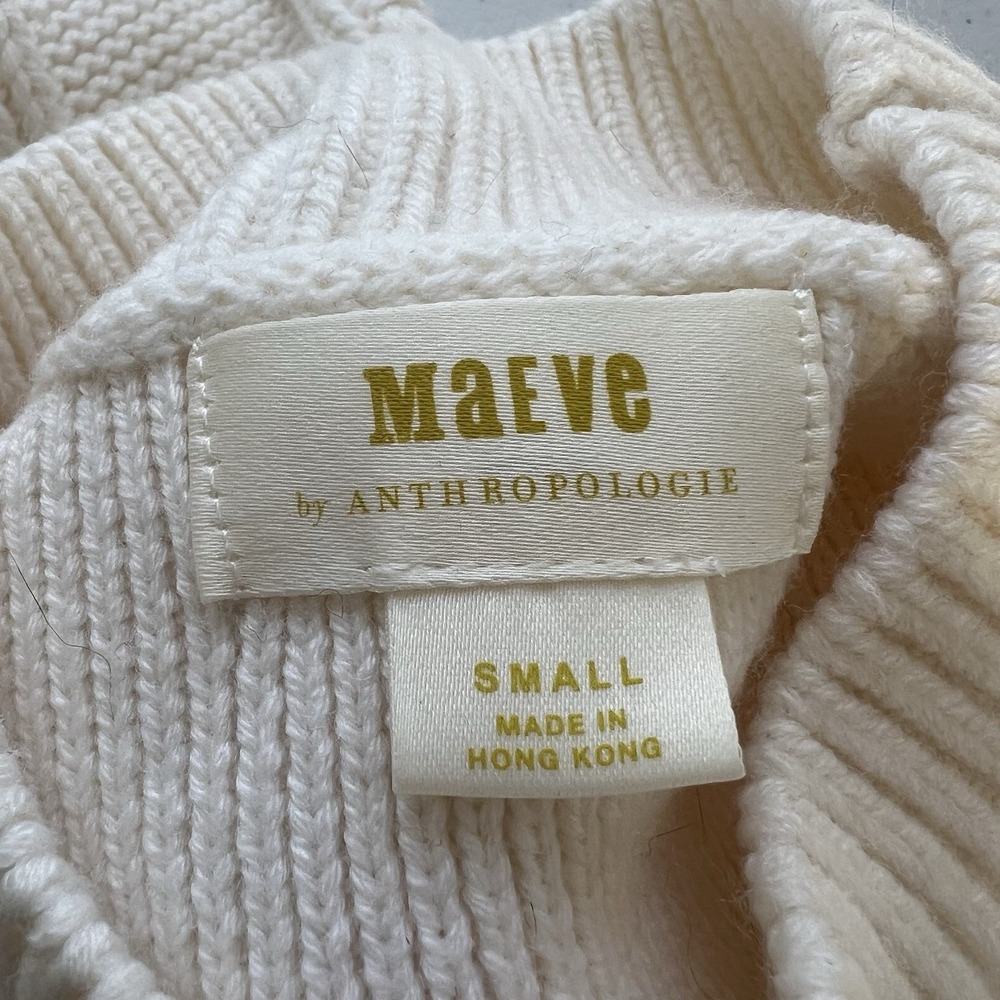 Maeve Anthropologie Kiara Sweater Ivory‎ Textured Bubble Balloon Sleeves S FLAW - Picture 9 of 15